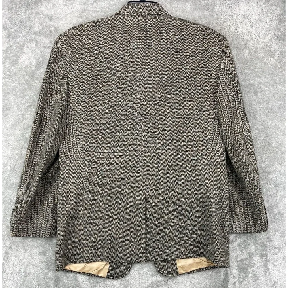 VTG Jos A Bank Men's Harris Tweed Herringbone Blazer 43 R Brown‎ 100% Wool